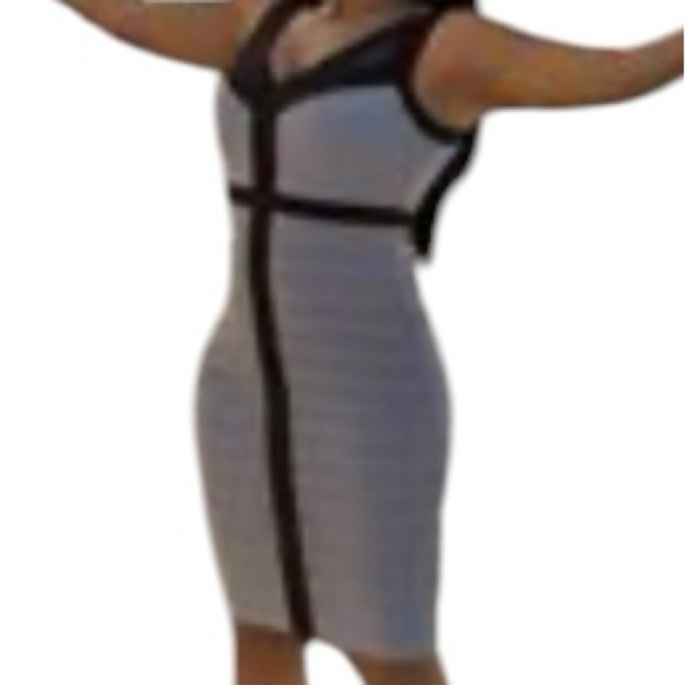 Jax size 12 gray & black strappy body con cocktail dress runs large